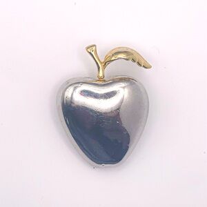 Vintage Liz Claiborne Signed Silver and Gold Tone Shiny Apple Brooch/Pin